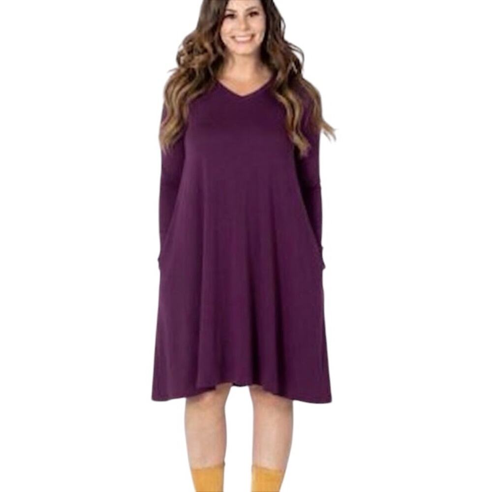 Lularoe Long Sleeve Emily Swing Dress in Plum Purple Ribbed Size Large